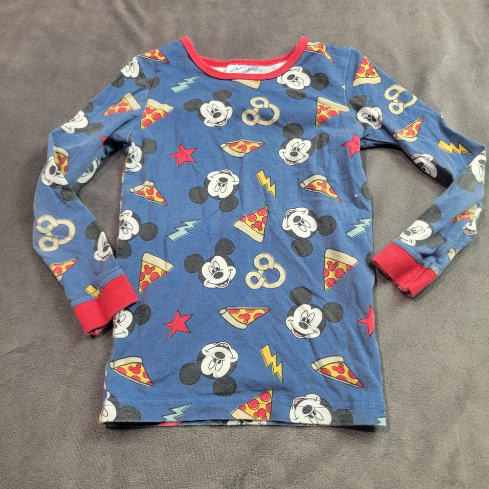 Cotton On Kids Disney Mickey Mouse Pizza Pretzel Pajama Top Blue Red Size 4 Boys